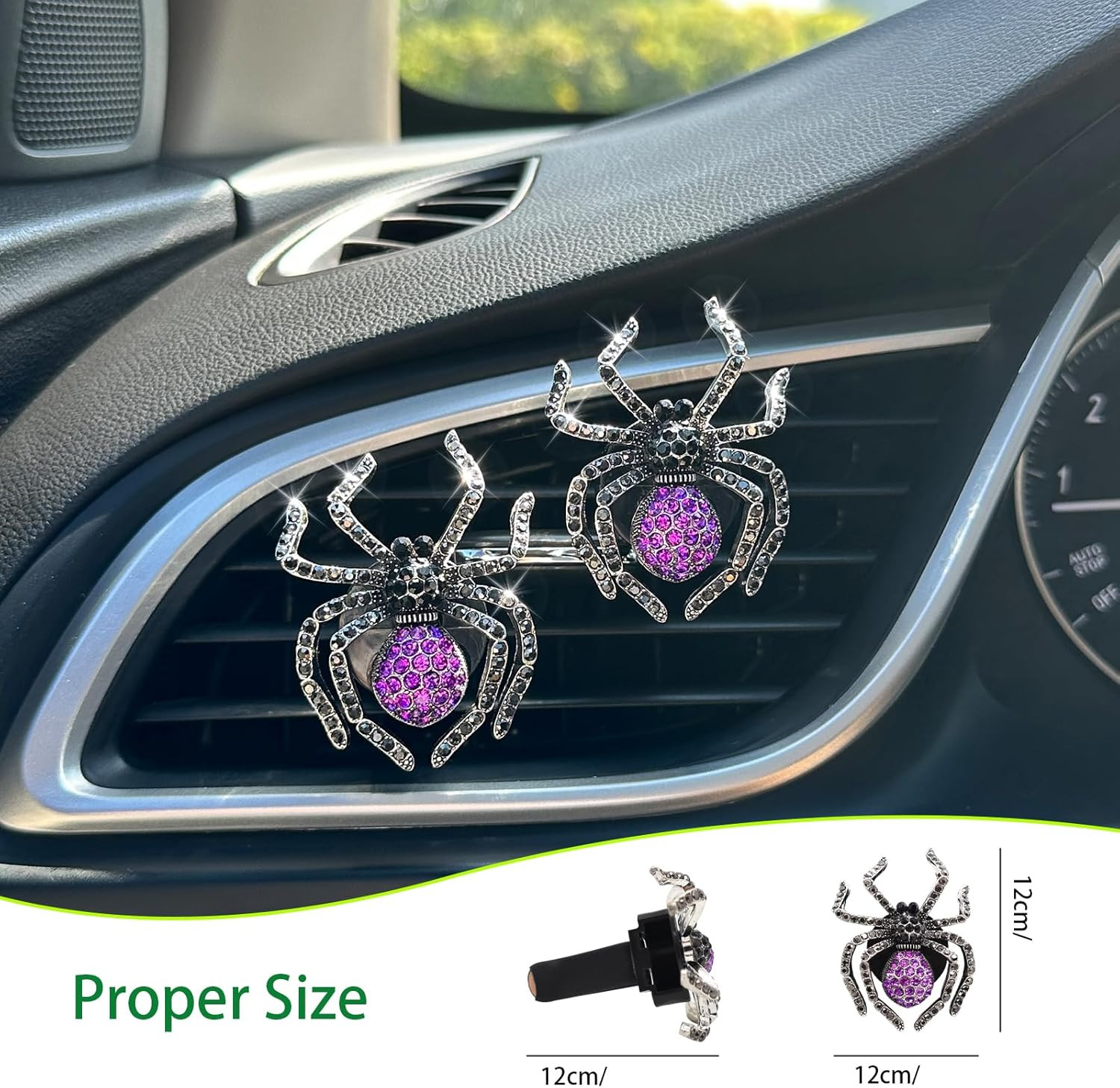 Goth Car Accessories 2Pcs Purple Black Spider Car Air Freshener Vent Clips,Bling