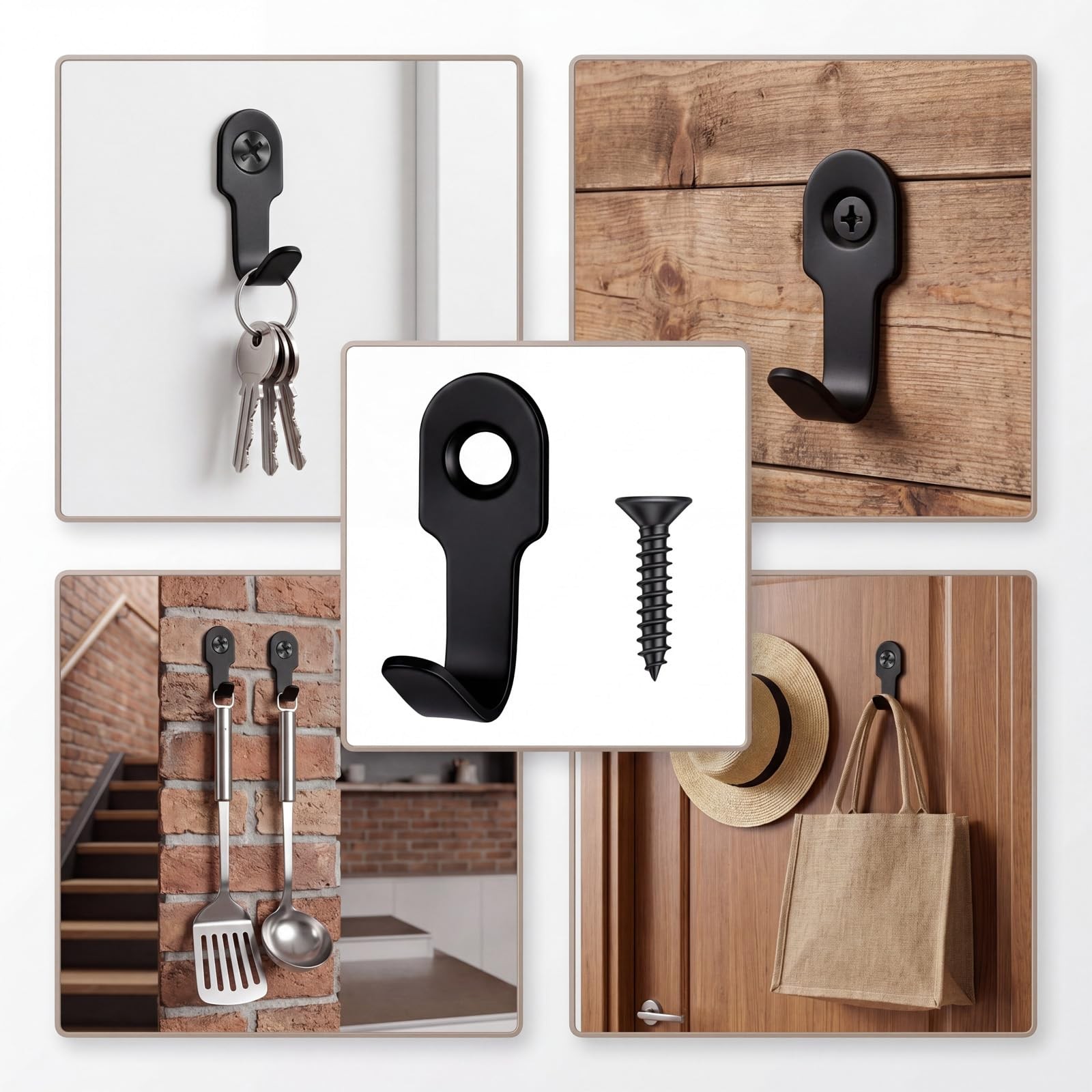 20 PCS Metal Small Wall Hooks with Screws Black Small Hook Stainless Steel Ke…