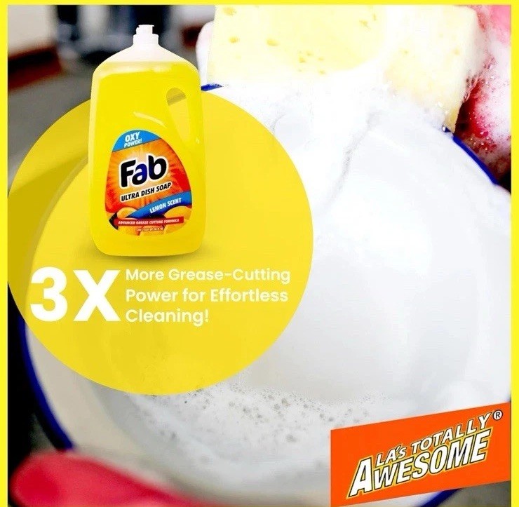 2X Fab Liquid Dish Soap, Lemon Scent, 90 Fl Oz Powerful Grease-Cutting New OH