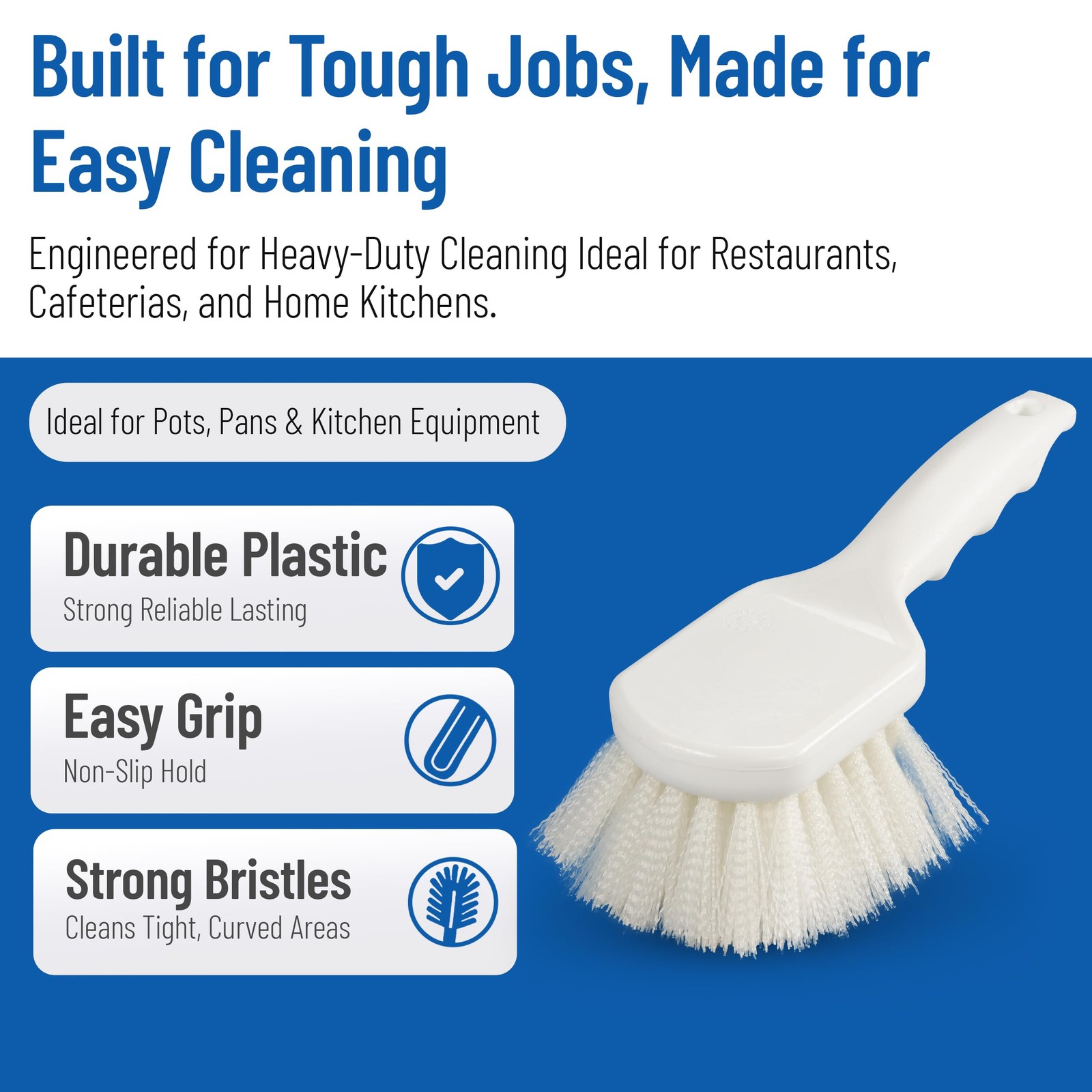 Utility Scrub Brush Plastic Handle Nylon Bristles 2 Inch Trim 8 In White 1 PCS