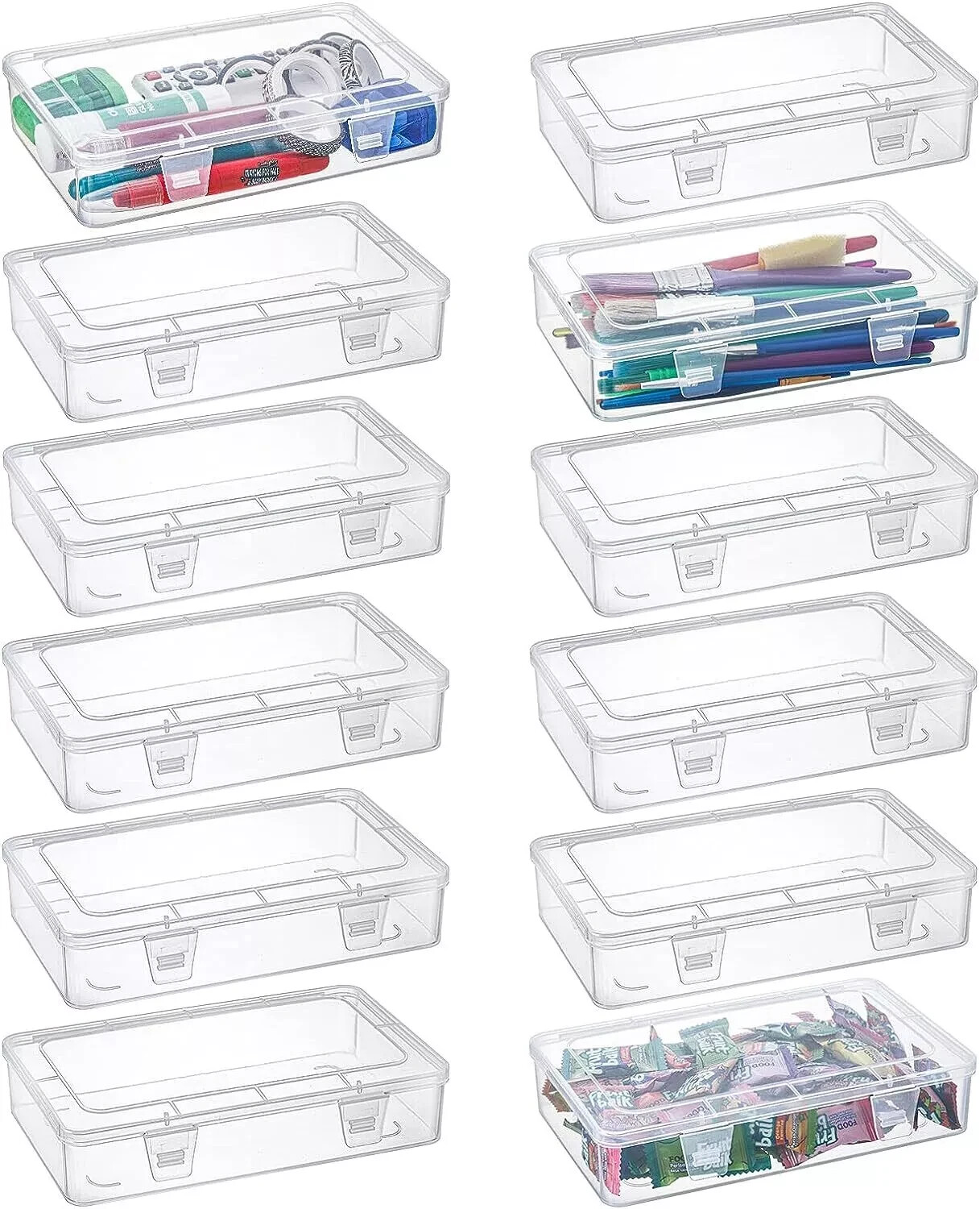 12 Pack Clear Plastic Storage Containers Lids 8 X5X1.75 Inch Empty Hinged Boxes