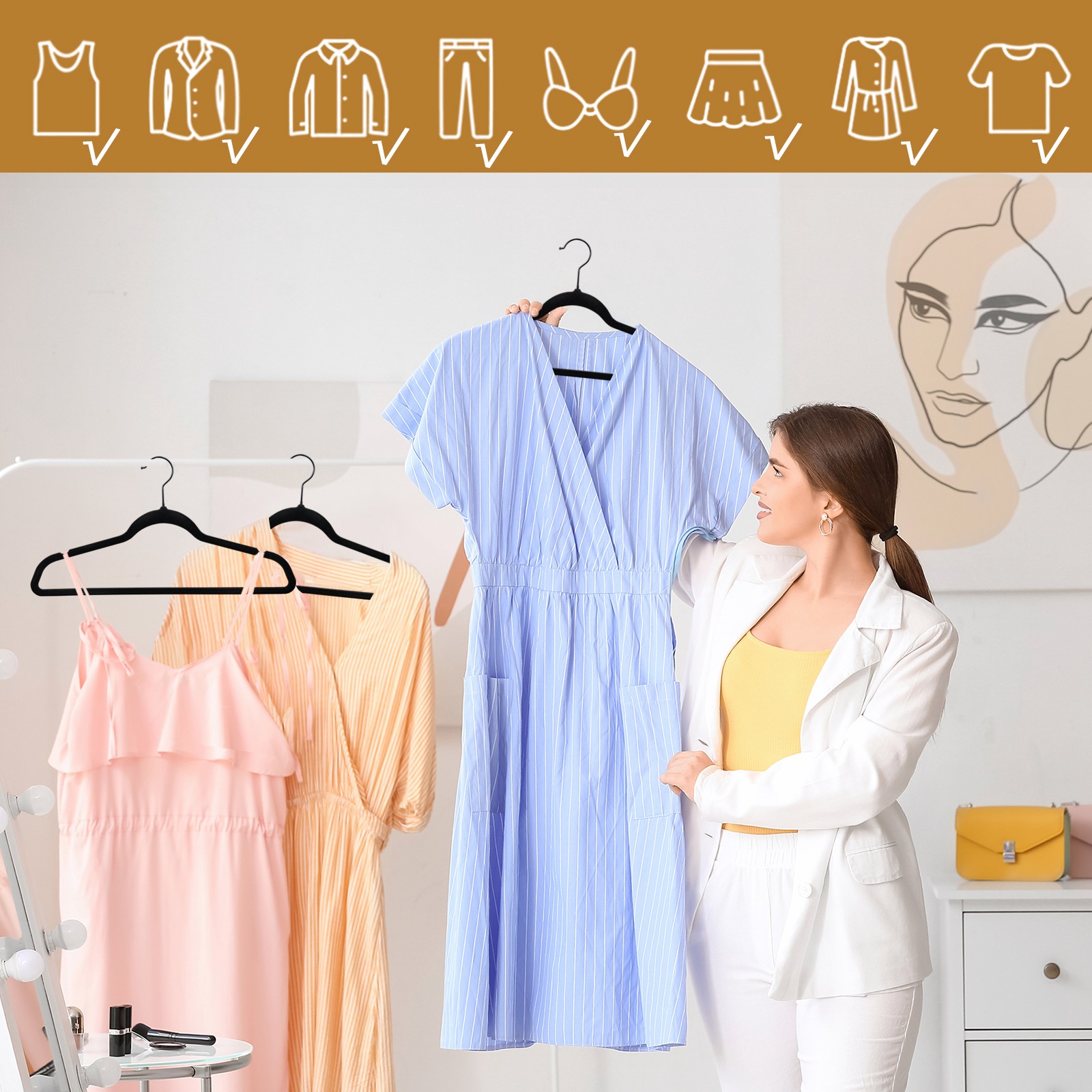 100 Pack Velvet Hangers Flocked Non-Slip Clothes Hangers 360° Swivel Hook Black