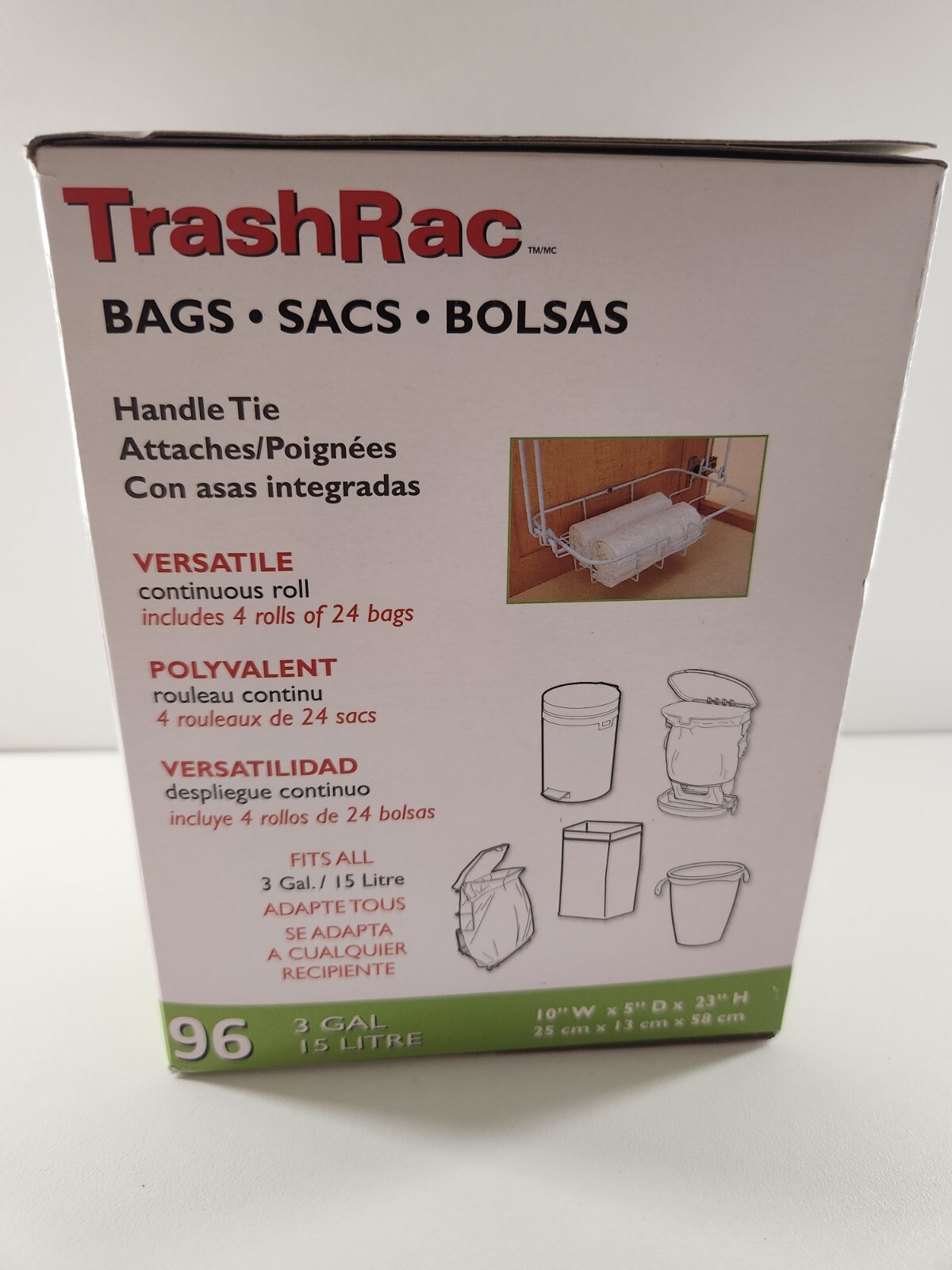 Trashrac 3 gal Trash Bags Handle Tie 96 pk 0.7 mil