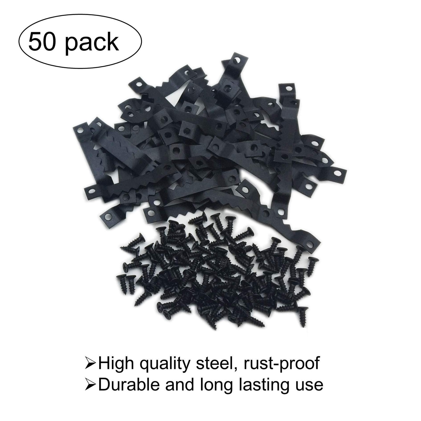 Sawtooth Picture Hangers Steel Frame Hanging Hooks with Screws Black 50 Pack