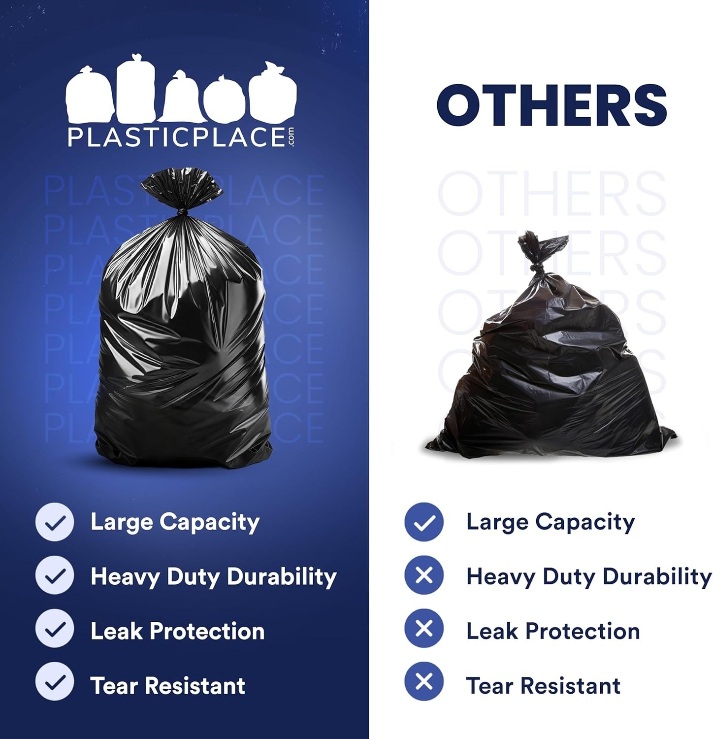 Plasticplace 55-60 Gallon Trash Bags, Black, 2.0 Mil, 100 Count