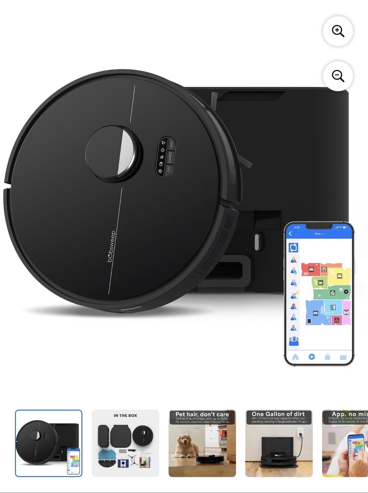 bObsweep Dustin Self-Emptying Robot Vacuum & Mop with 100-Day Dock