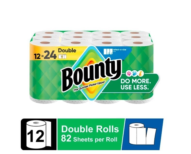 Bounty Select-A-Size Paper Towels, White, 12 Double Rolls = 24 Regular Rolls