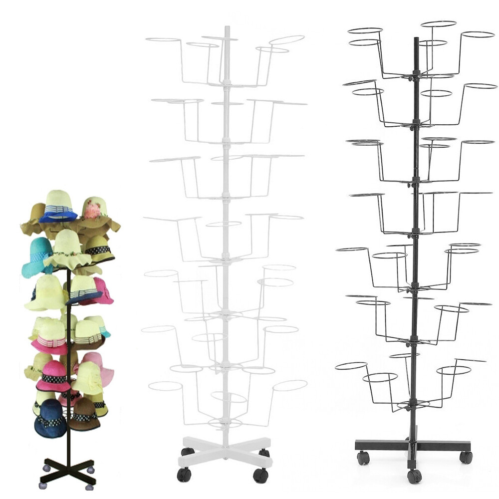 Rotating Hat Display Rack Free Standing Metal Floor Caps Headwear Stand 7 Tier