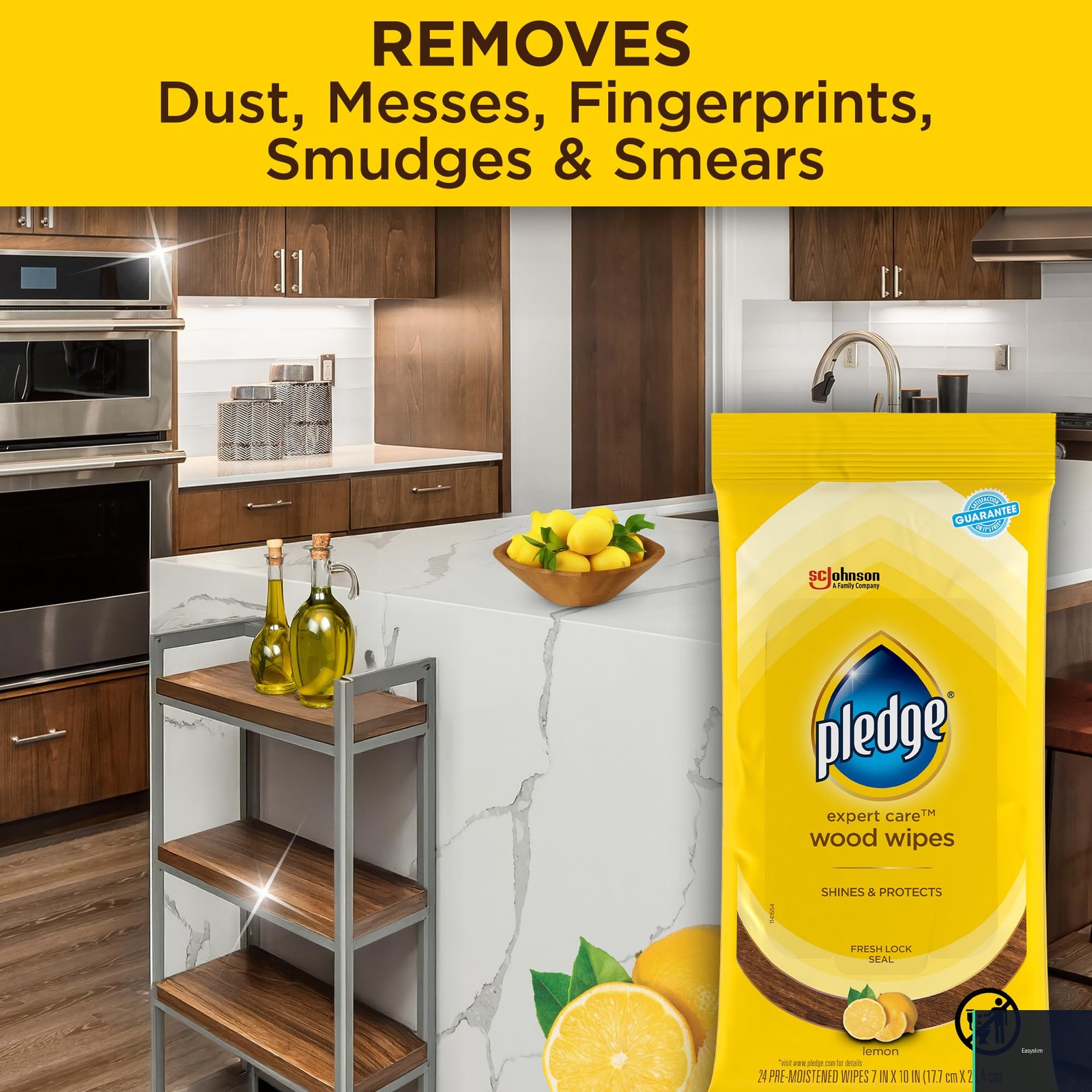 Wood & Furniture Wipes Lemon Scent, Yellow, 144 Total Count, Pack of 6