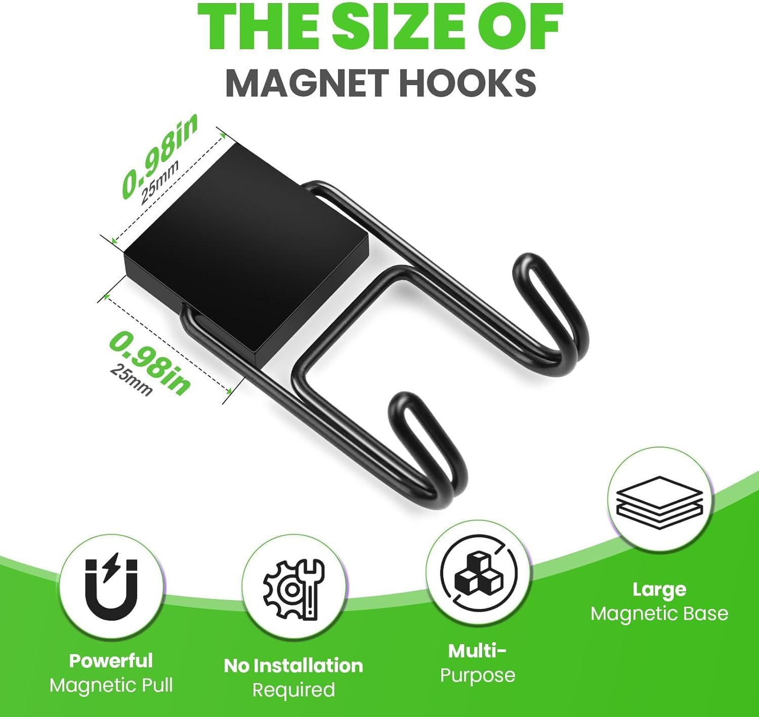 6-Pack Heavy Duty 50lb+ Magnetic Hooks, Double Hook Magnets for Refrigerator, Gr