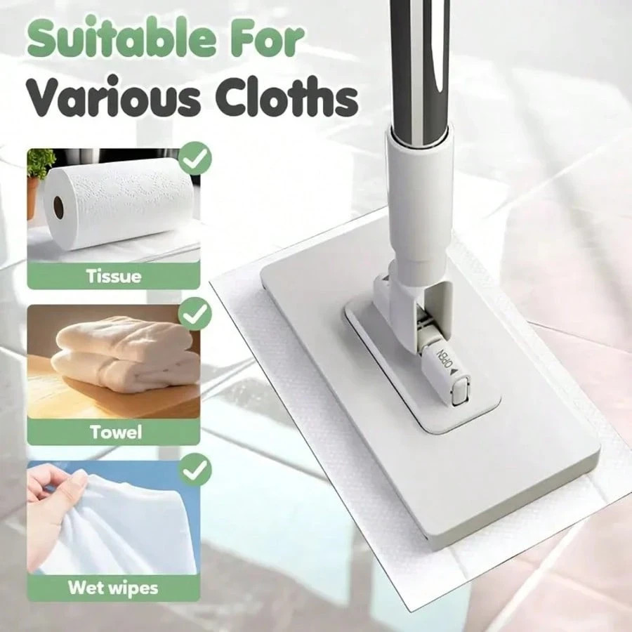 Mini Flat Mop with Long Handle Hands-Free Cloth Replacement Wall Window Cleaner