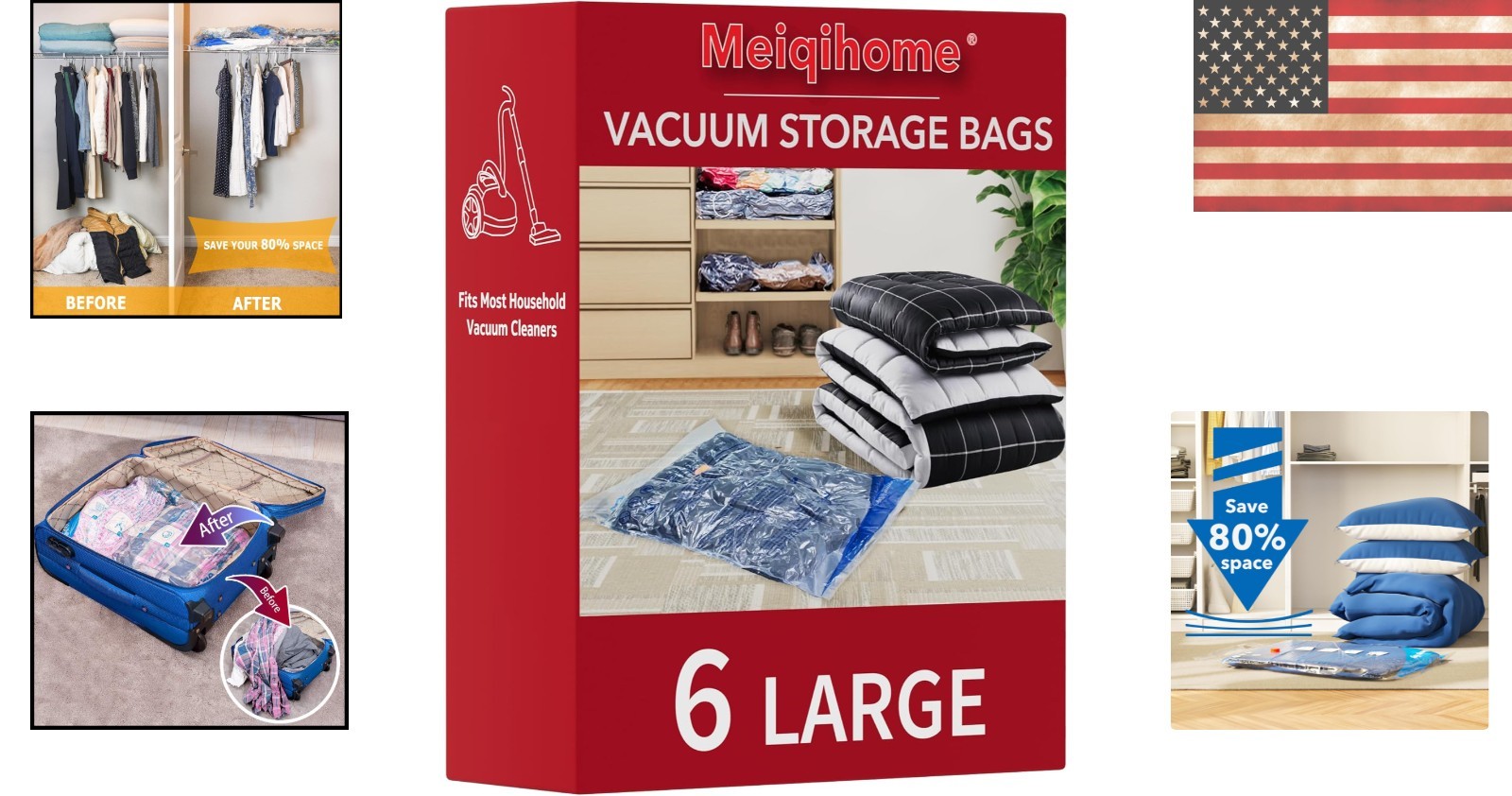 6 Large Vacuum Storage Bags for Space Saving Bedding & Clothing – Light Blue