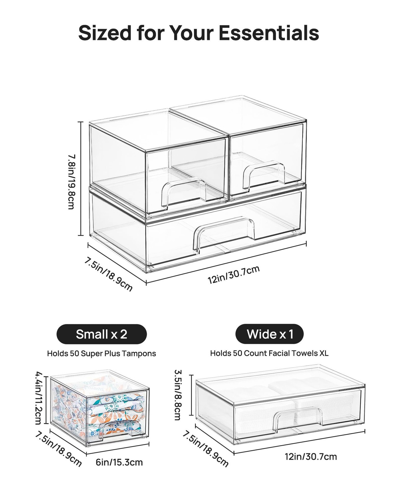 Vtopmart Clear Stackable Storage Drawers 12.1 inches x 7.8 inches, colorless