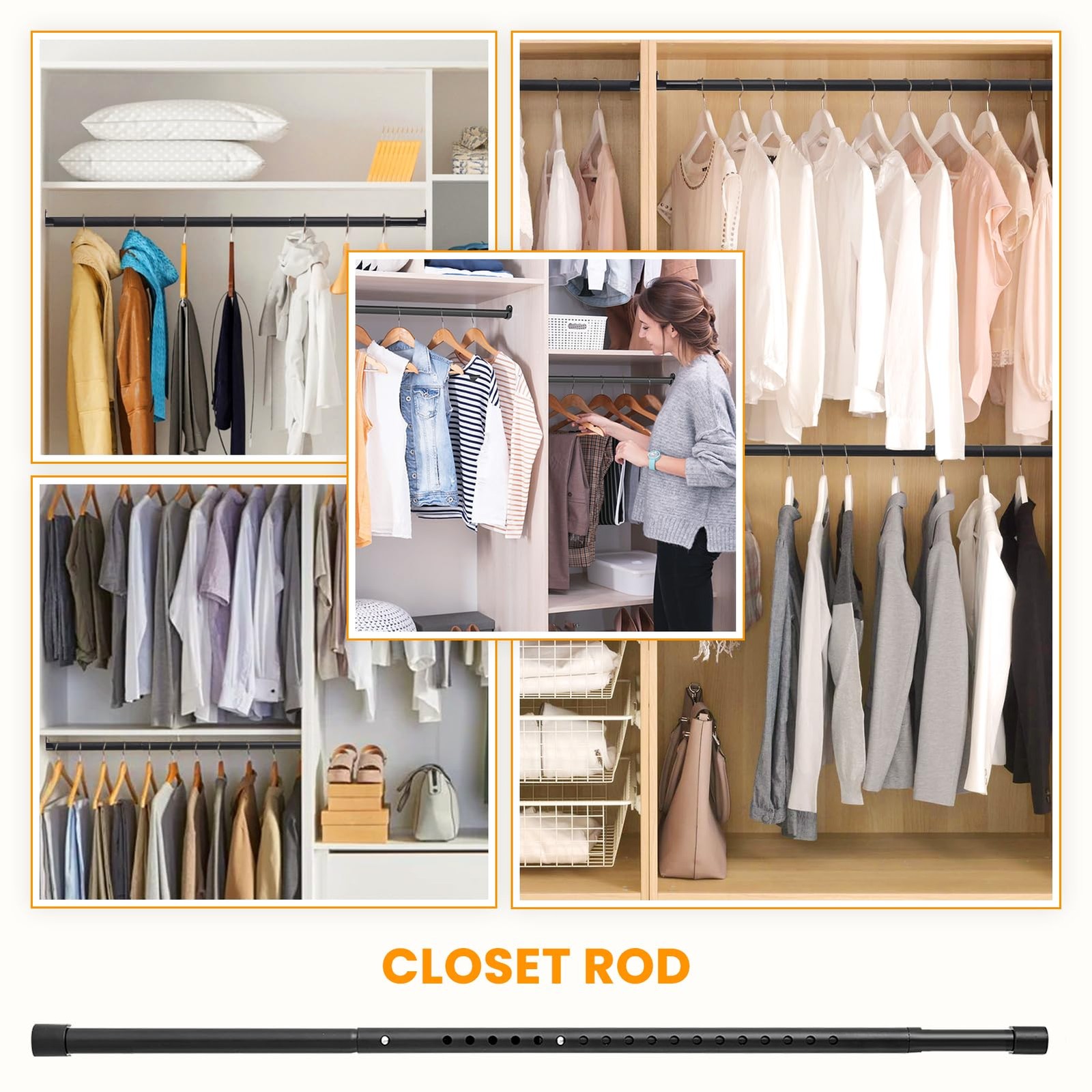 Oval Closet Rod for Hanging Clothes Adjustable Closet Rods 18 to 40 Inch Heavy