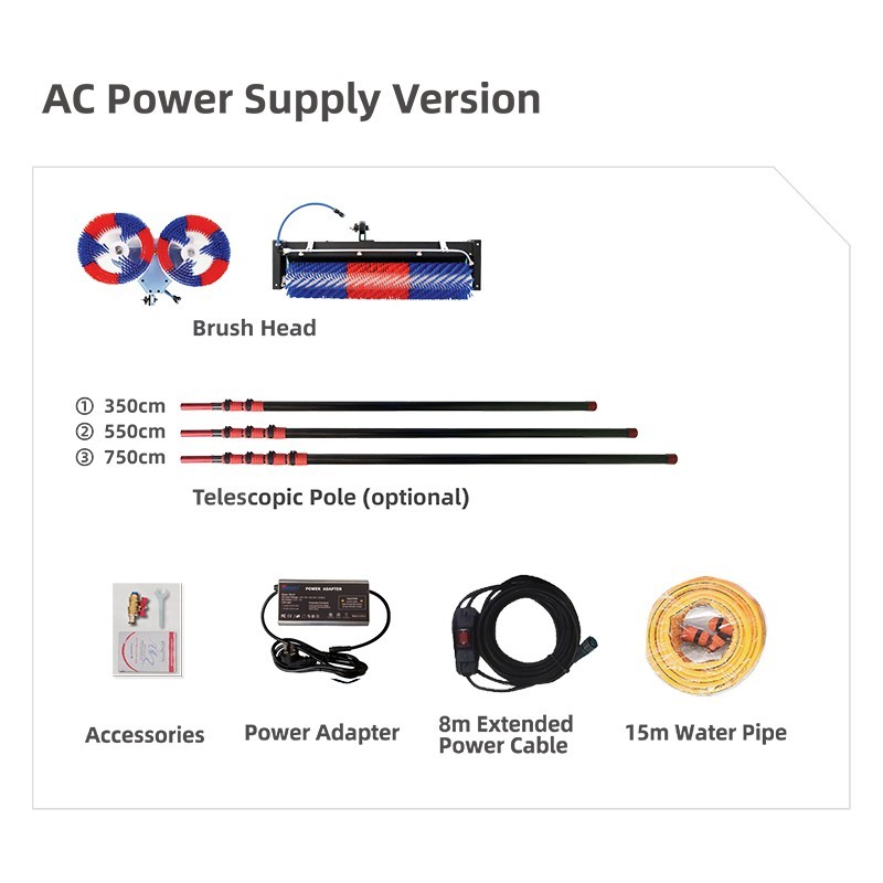 Professional Solar Panel Cleaning Brush,400RPM,Water-Fed System,AC/DC Power