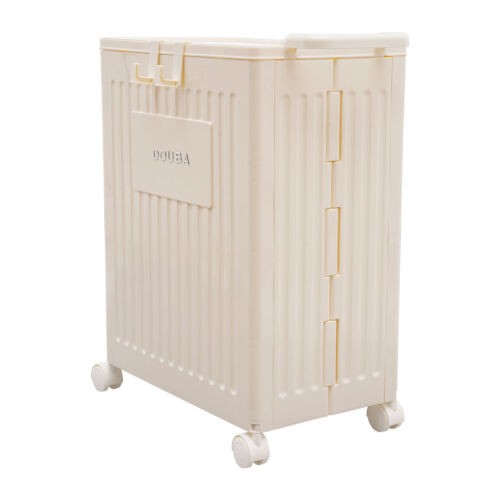 Foldable Storage Box With Wheels Removable Lid 39 × 25 × 52.5 cm Cream Yellow PP