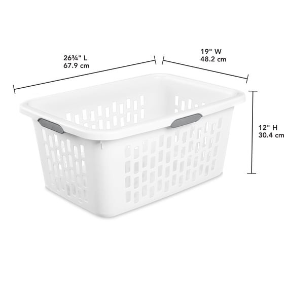 Sterilite 2 Bushel Large Plastic Laundry Basket 4 Comfort Grip Handles, White