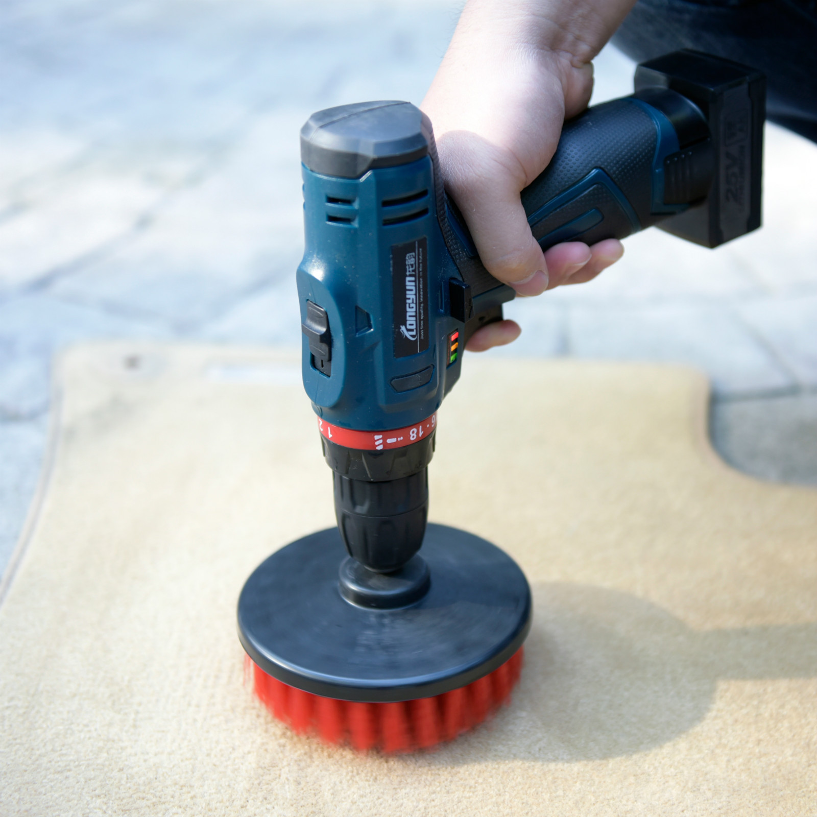 Heavy Duty 5″ Round Scrub Brush with Power Drill Attachment