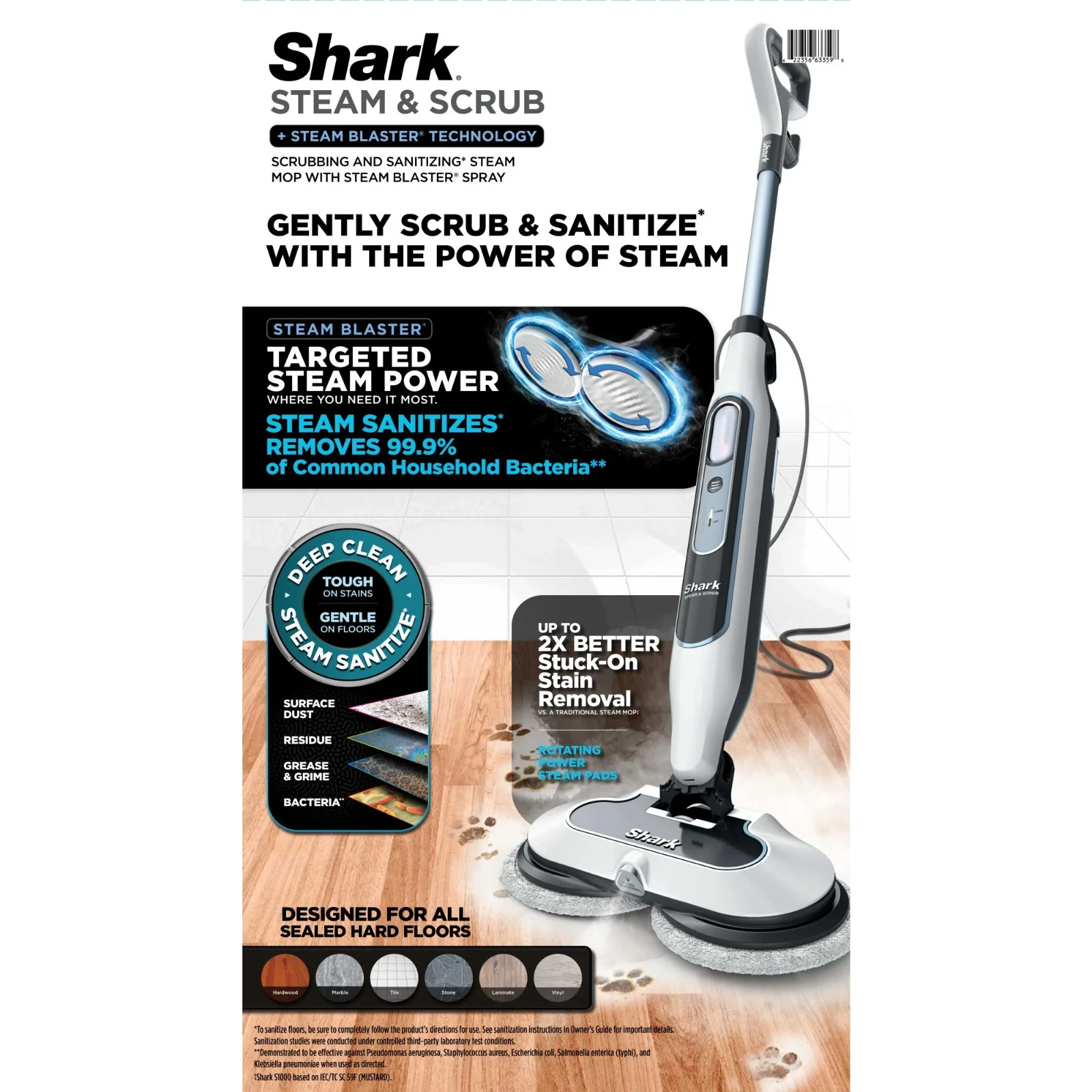 Shark Steam & Scrub Steam Mop, with Steam Blaster Technology, Scrubbing and Sani