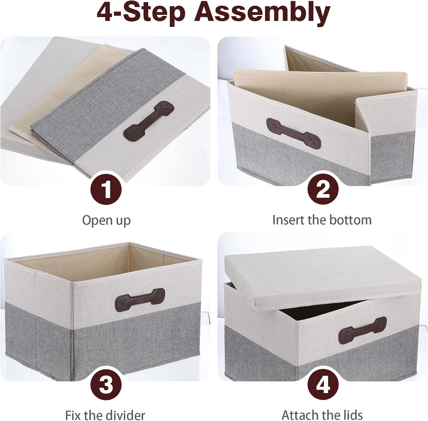 Large Foldable Storage Bins with Lids – 2 Pack Fabric Organizers in White & Gray