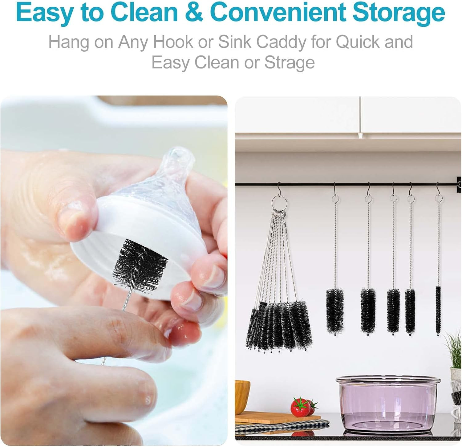 Nylon Straw Brush Cleaner Bottle Tube Pipe Small Long Cleaning 10Pcs Set USA