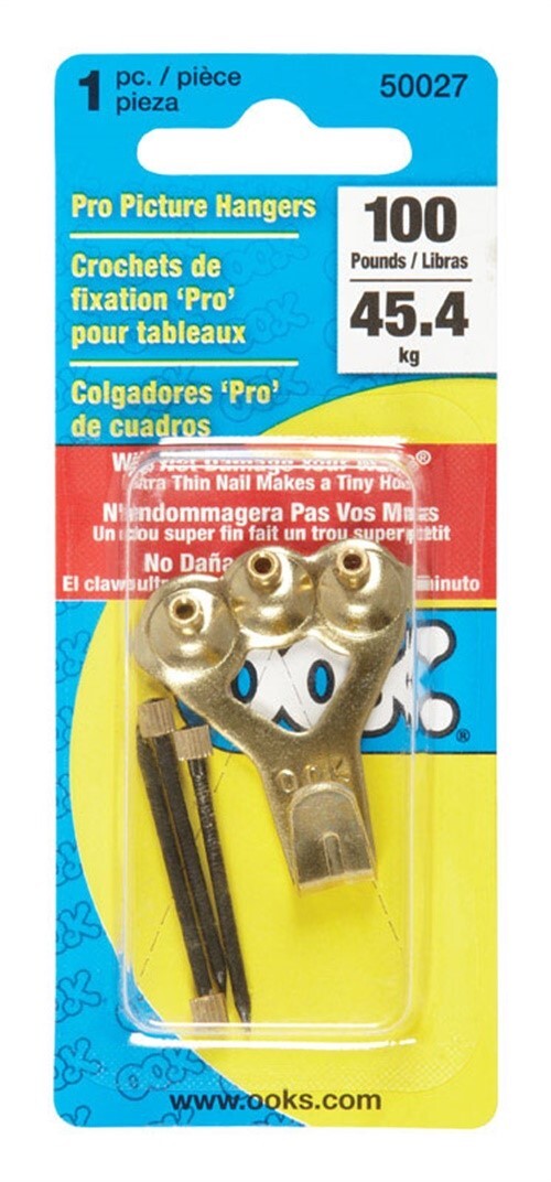 OOK 50027 Pro-Series Picture Hangers 100 lbs. with 1-Hooks 3-Nails (Pack of 12)