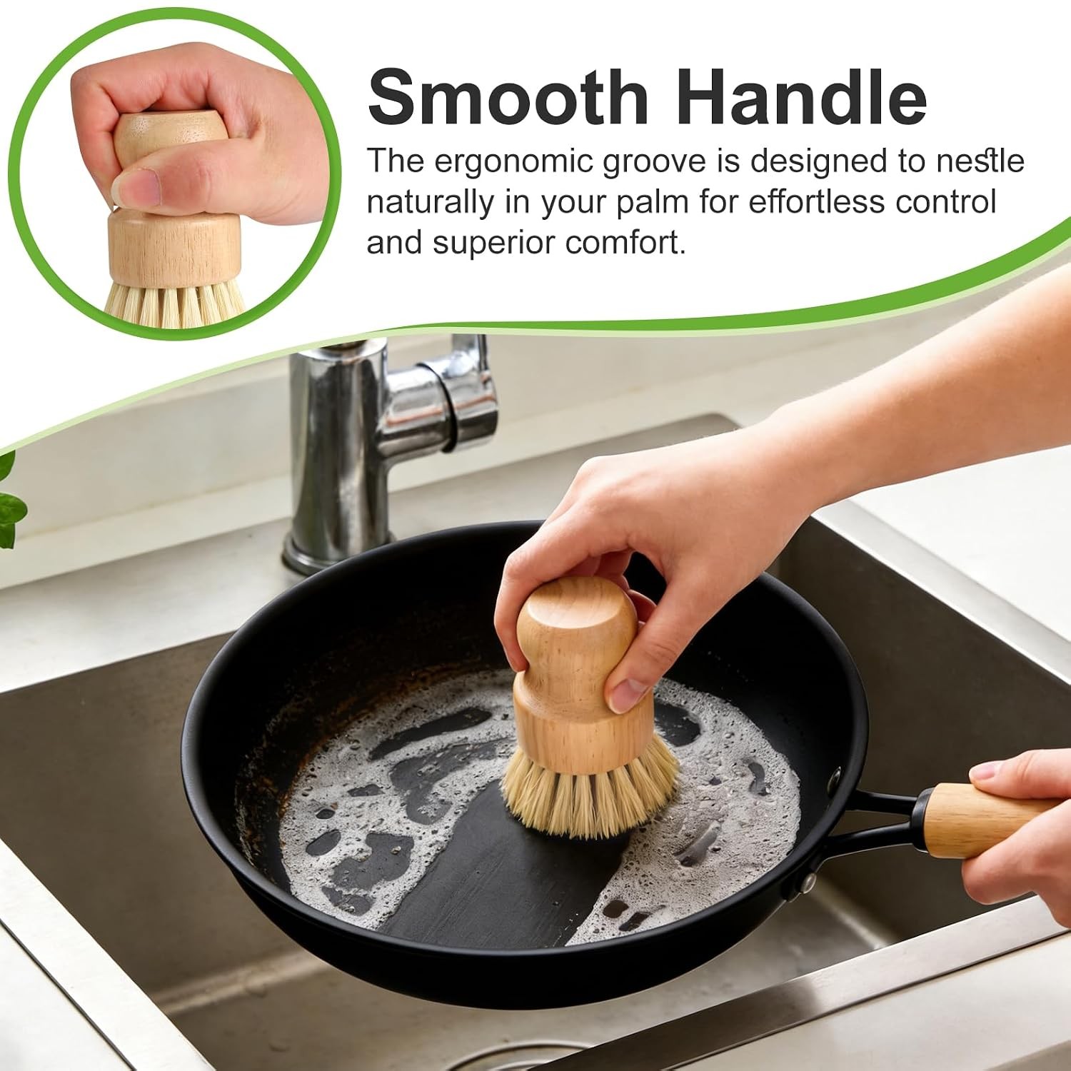 Bamboo Dish Brush, Natural Scrub Brush, 4 Pack Set | Wooden Dish Scrubber | Eco-
