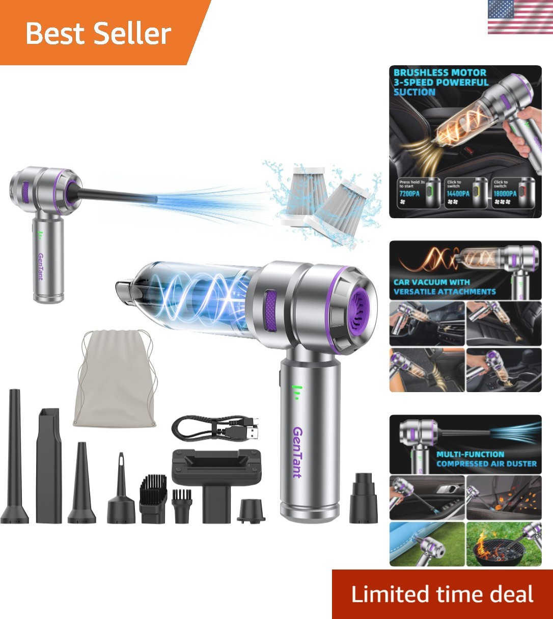 Efficient Car Vacuum with LED Battery Indicator | 35 Min Runtime, Eco-Friendly