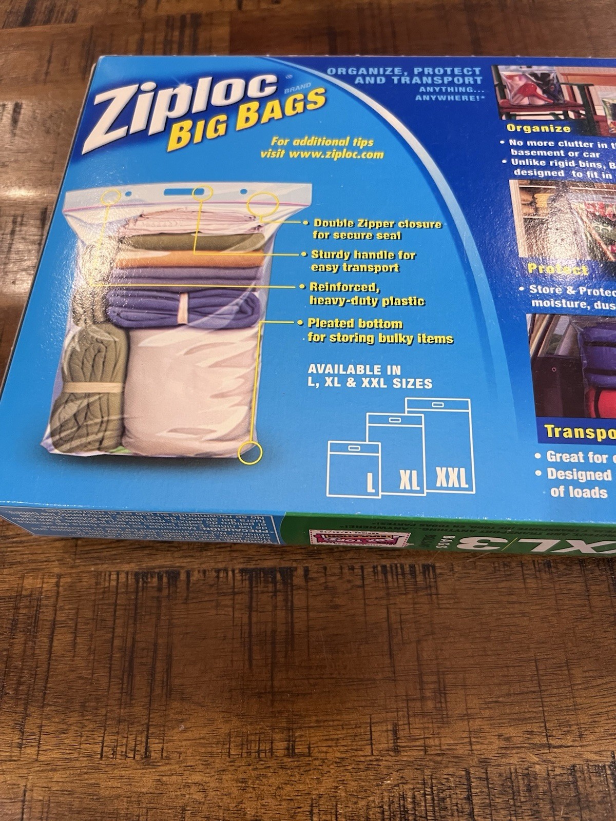 New Ziploc Big Bags Heavy Duty XXL 3 Bags 2′ x 2.7′ Double Zipper Discontinued