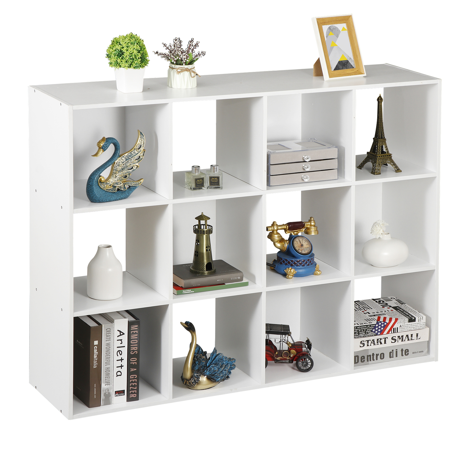 White 12 Cube Bookcase Storage Organizer Wooden Home Office Shelving Bookshelf