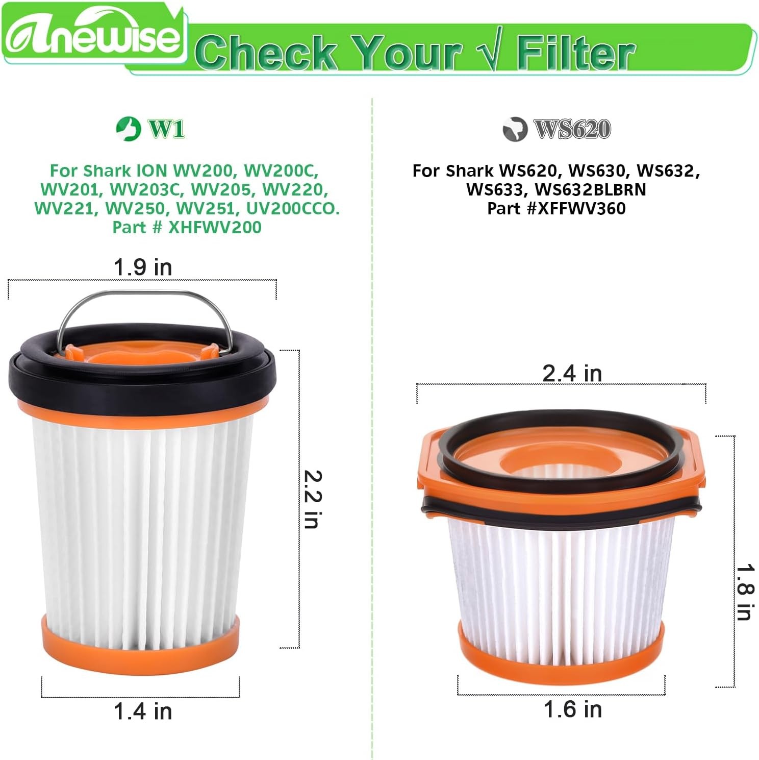 WV201 Filter Replacement for Shark Wandvac ION W1 S87 Cordless Handheld WV200