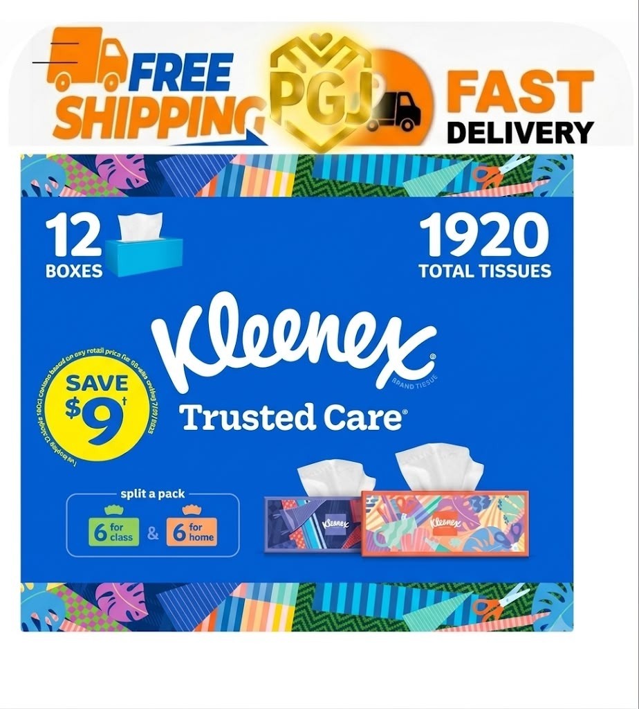 12 Boxes Kleenex Trusted Care 2-ply Facial Tissues, 160 tissues/box (Total 1920)
