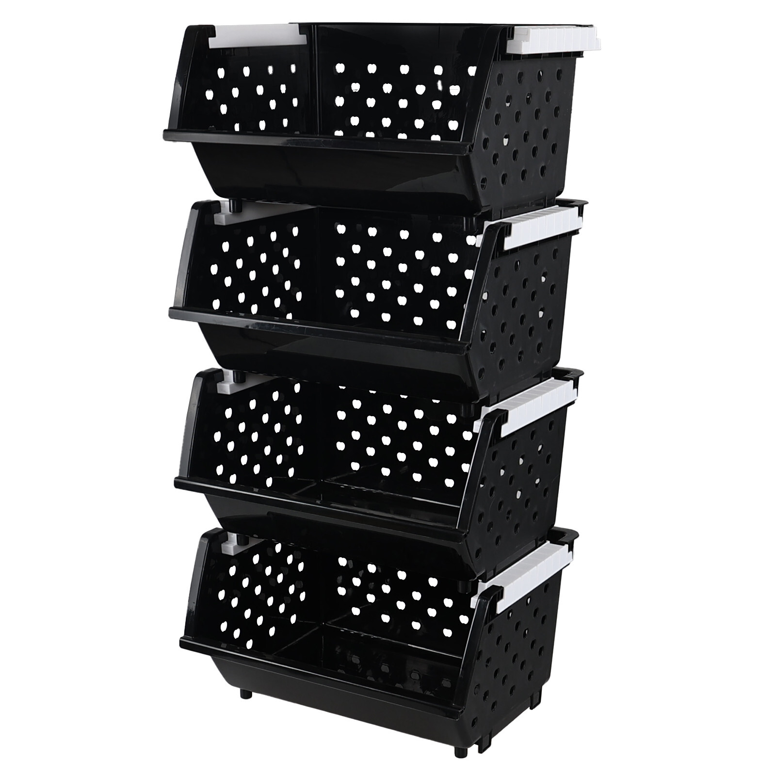 4 Packs Stackable Storage Basket Bin, Plastic Kitchen Storage Baskets, Black