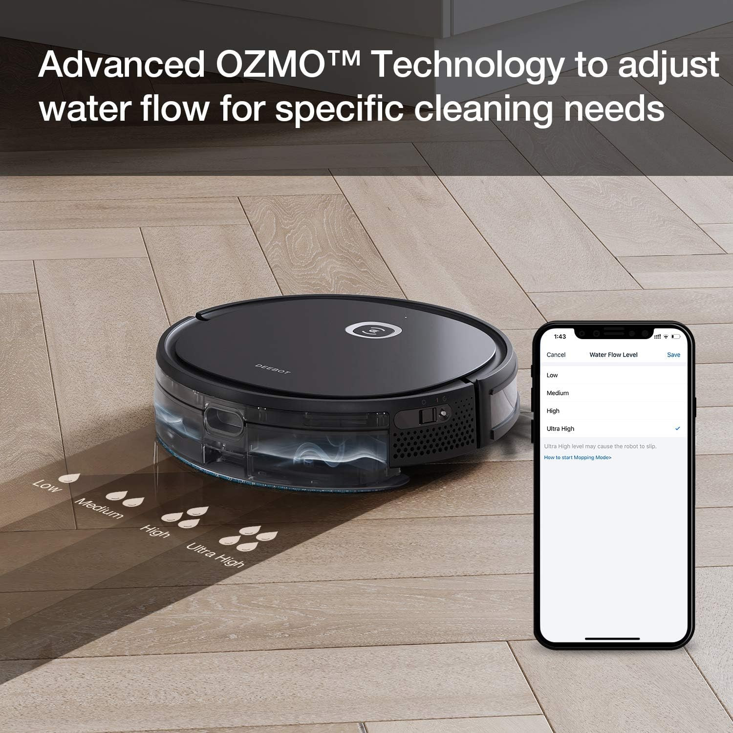 DEEBOT OZMO U2 Pro Robot Vacuum Cleaner 2 In1 Vacuum and Mop, Extra Pet Care Kit