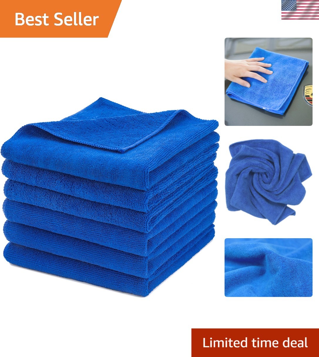 All-Purpose 16×16 Inch Microfiber Towels – Luxurious 340 GSM Car Cleaning 6 Pack