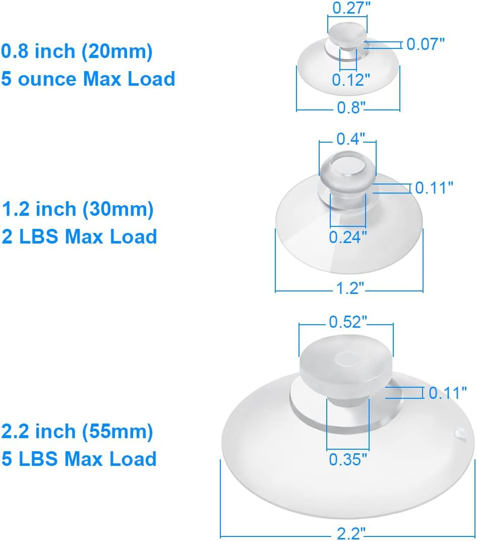30 Pieces 3 Sizes Clear Suction Cups for Glass without Hooks, Small Rubber Sucti