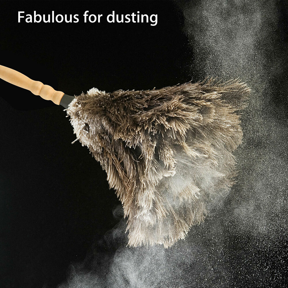 13″ Ostrich Feather Duster Durable Dust collecting Cleaning Tool In Wool Shop .