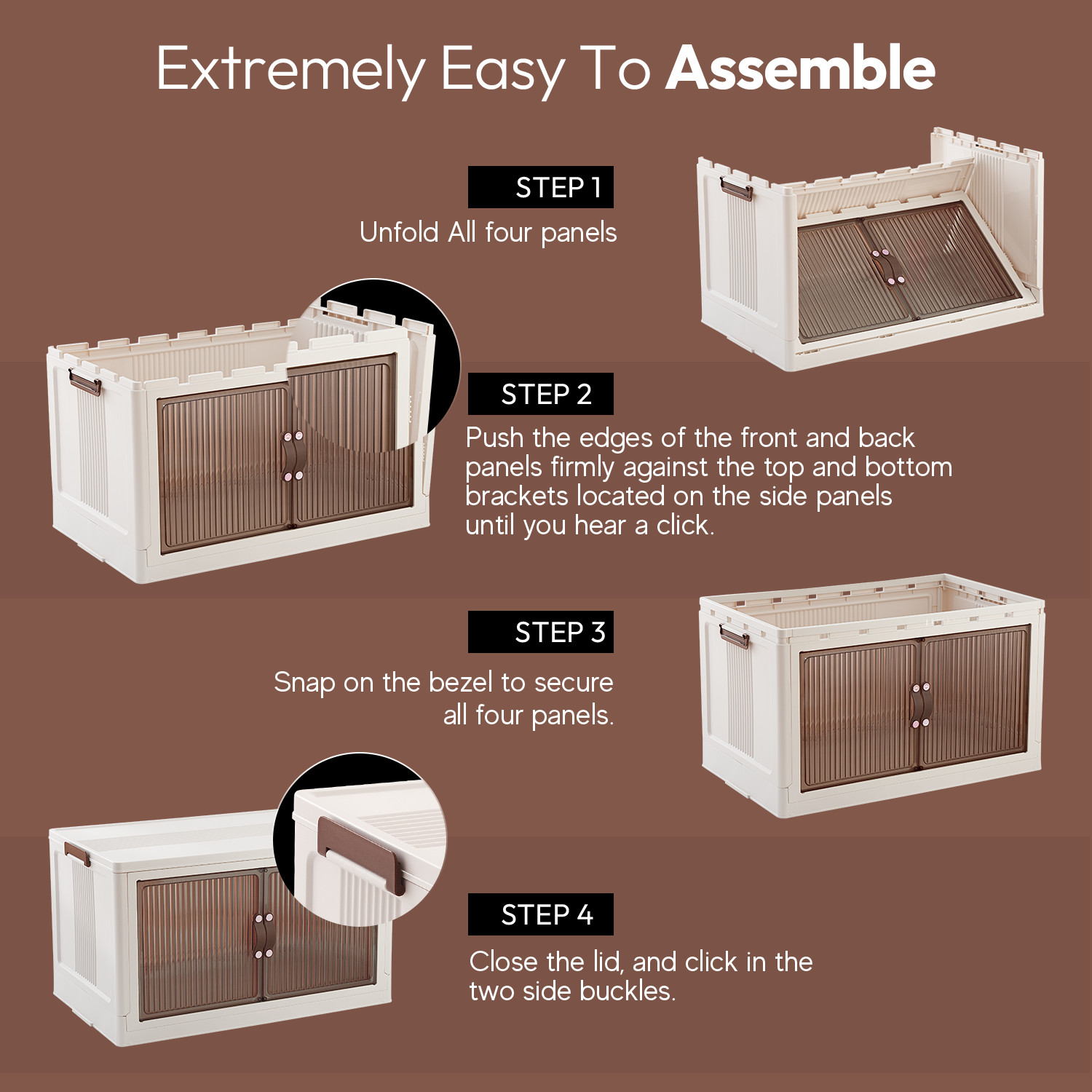 3 Pack – Collapsible Storage Cabinet – Foldable Storage Bins with Doors – 95 QT