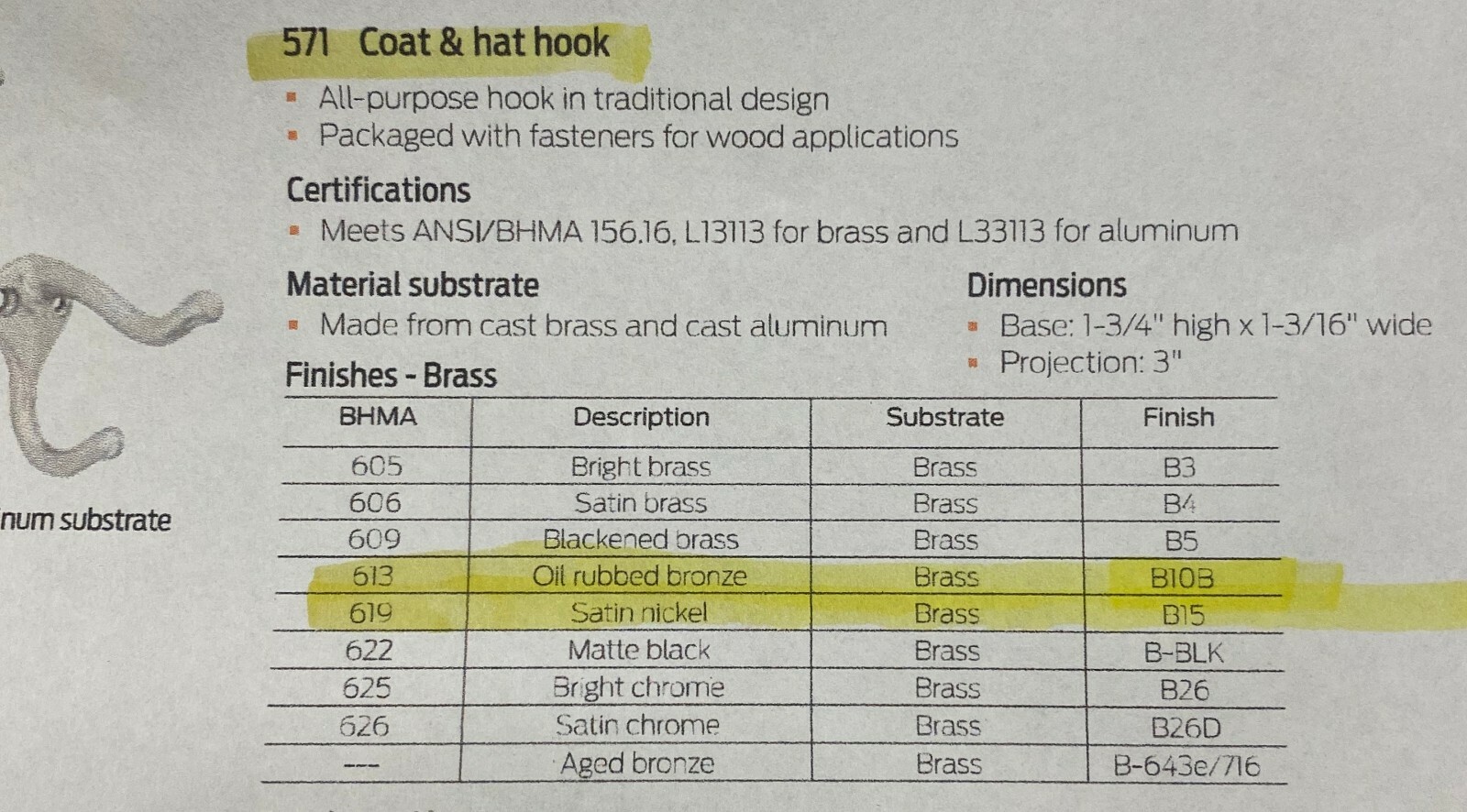 Ives 571 B10B Brass Coat & Hat Hook Oil-Rubbed Bronze