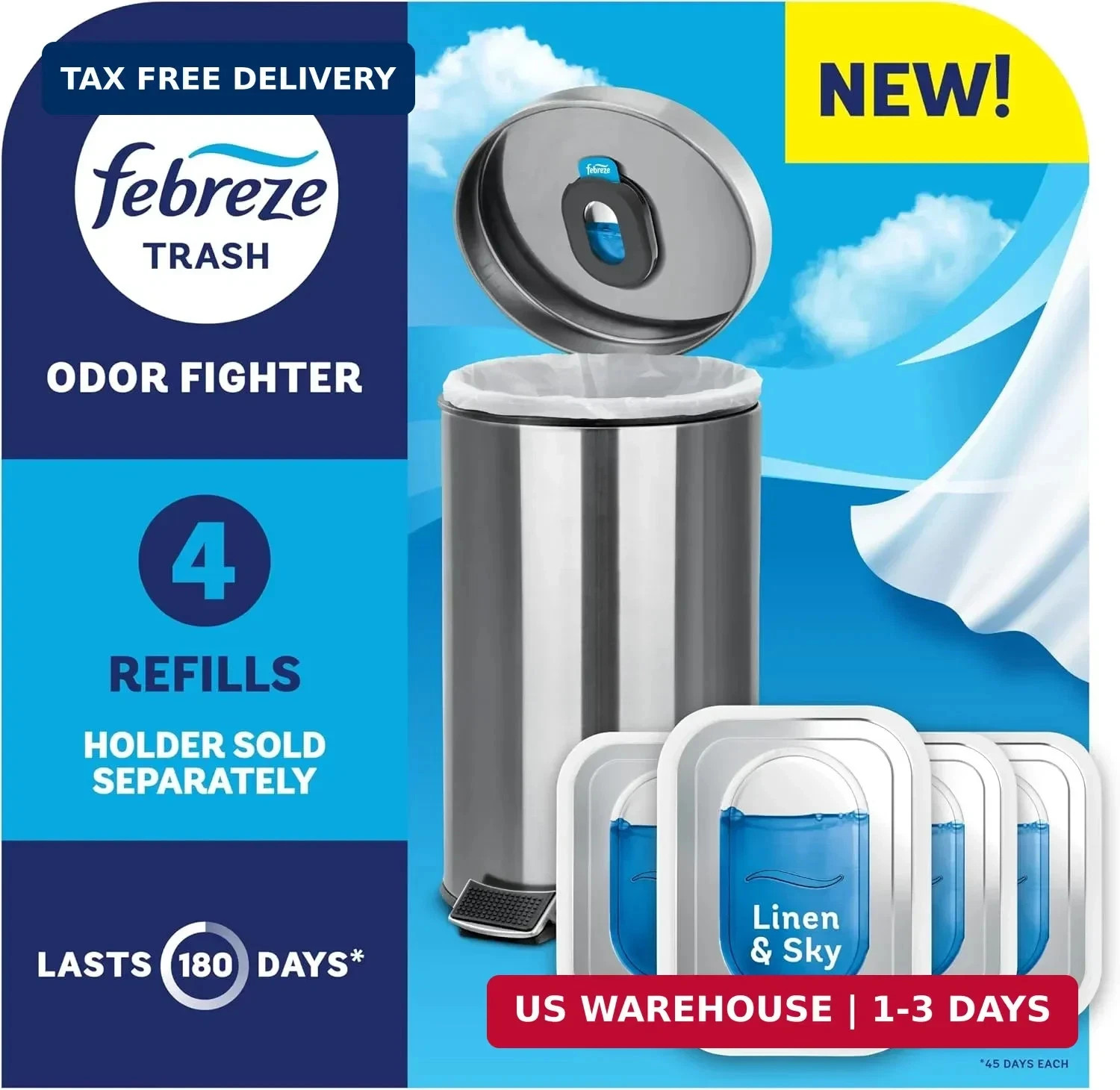 Febreze Trash Odor Fighter, Trash Can Air Freshener, Stick-On Deodorizer for Gar