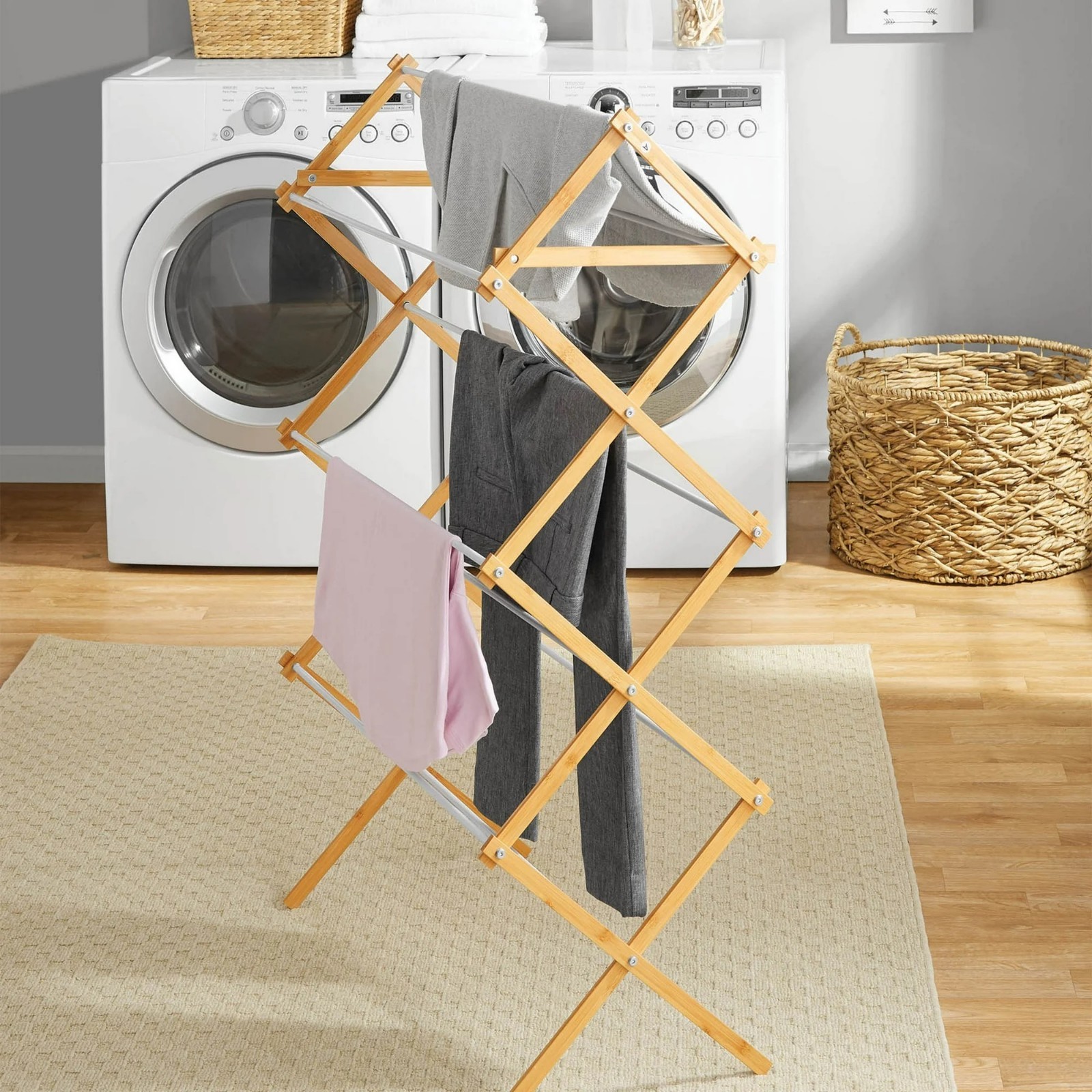Space-Saving Collapsible Bamboo Laundry Clothes Drying Rack