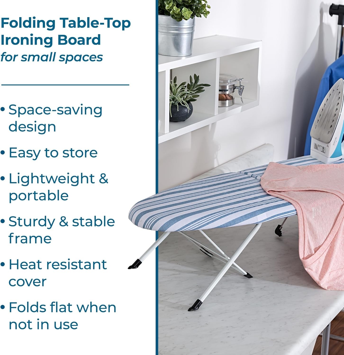 Folding Tabletop Ironing Board with Iron Rest, Blue, 32” L X 12” W, Steel Frame
