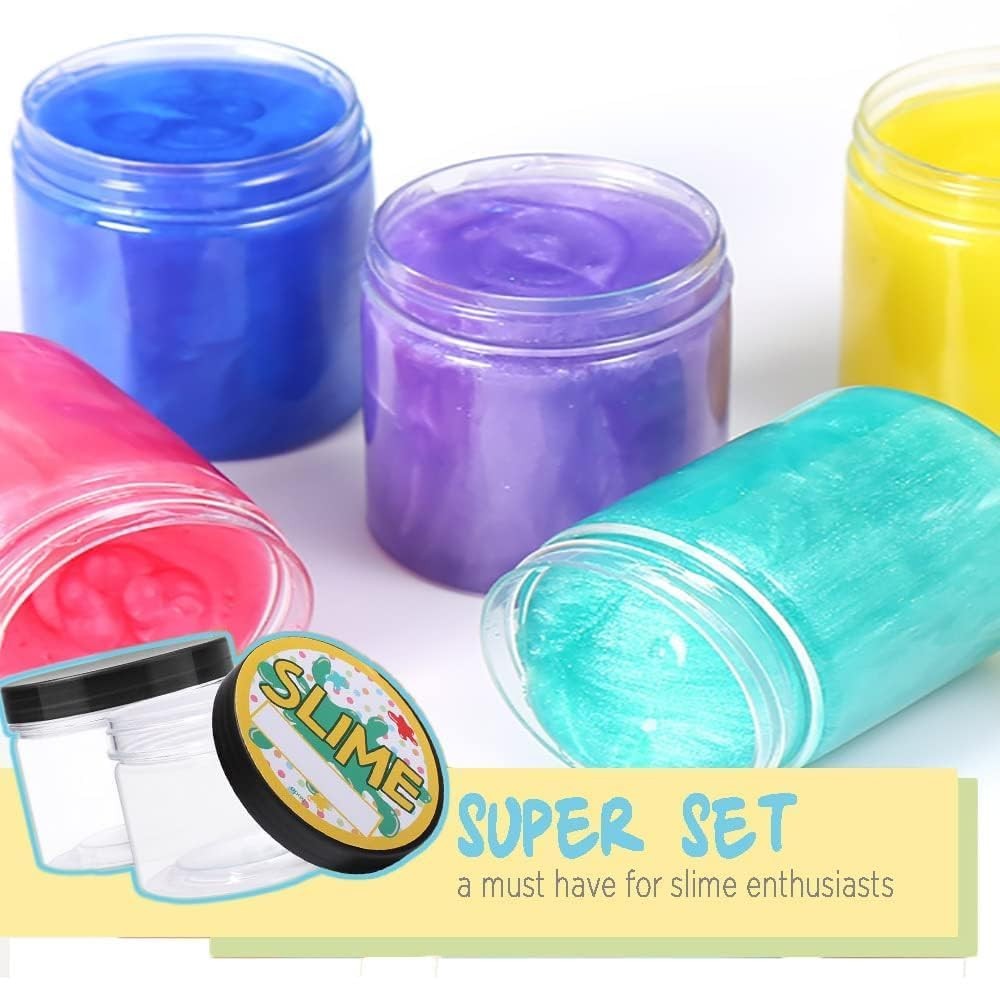 12 Pack 10oz Empty Slime Containers, Large Plastic Slime Jars with Lids and L…