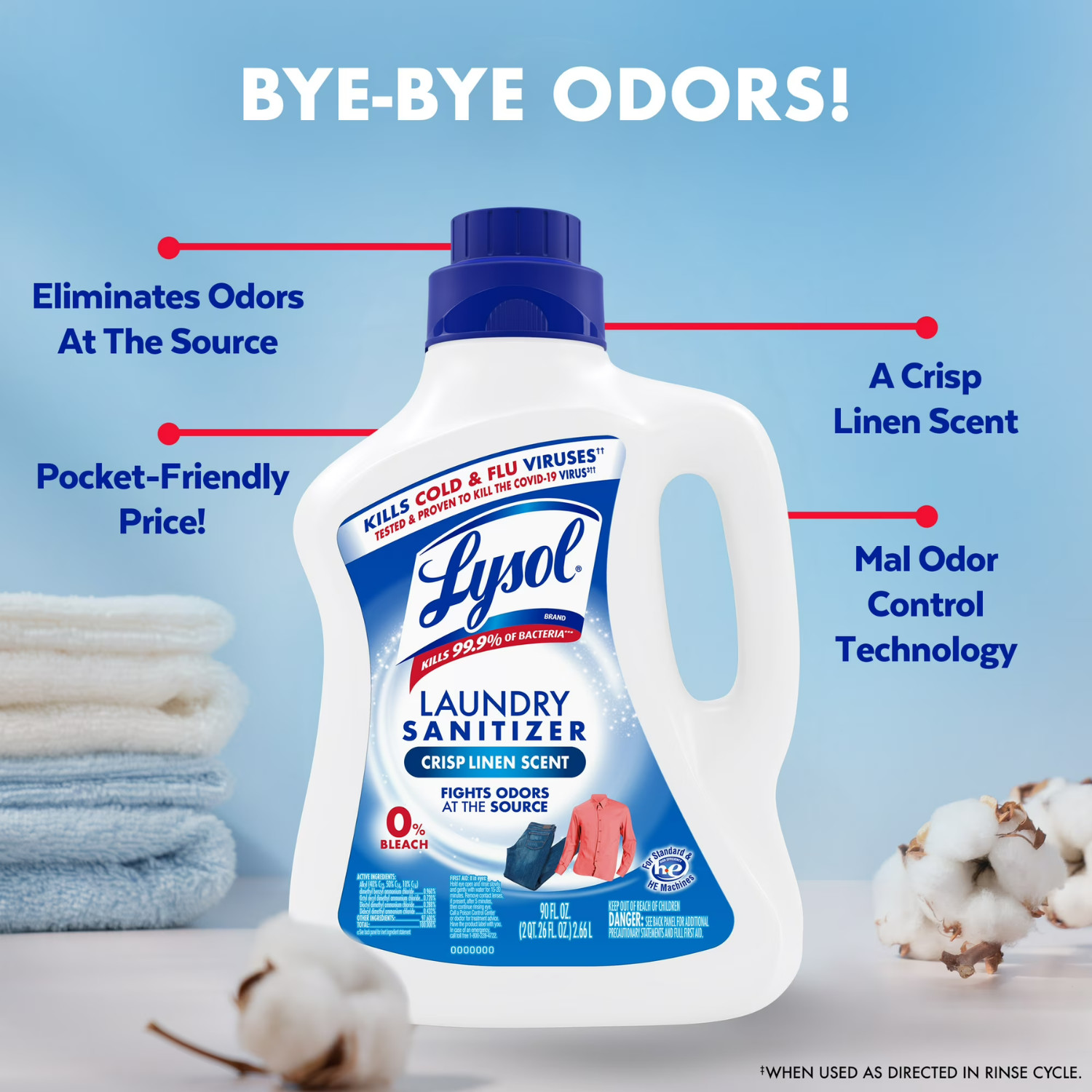 Lysol Laundry Sanitizer Additive Crisp Linen 90oz 2 Pack Bleach Free