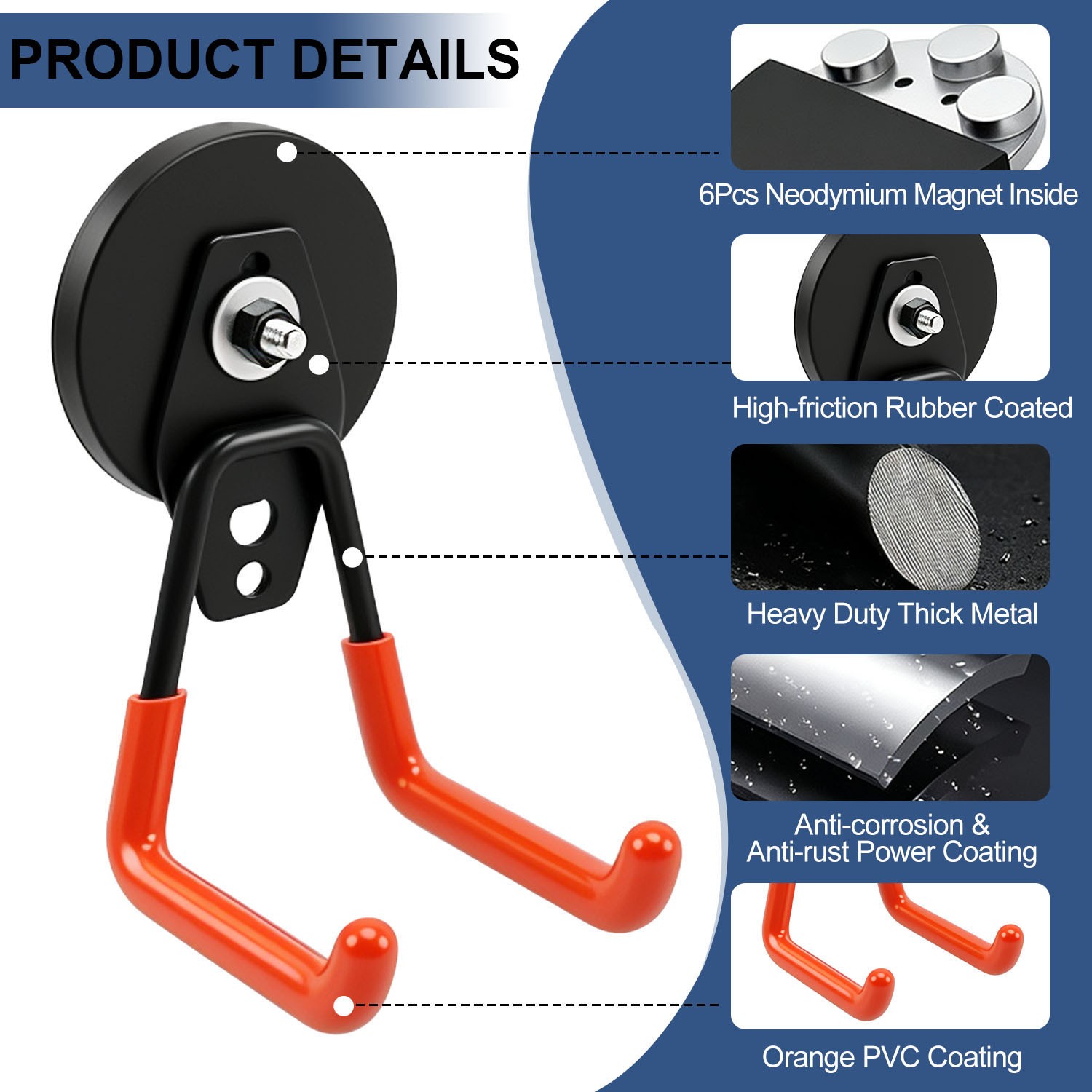 Strong Magnetic Hooks Heavy Duty 4 Pack Garage Rare Earth Magnets Utility