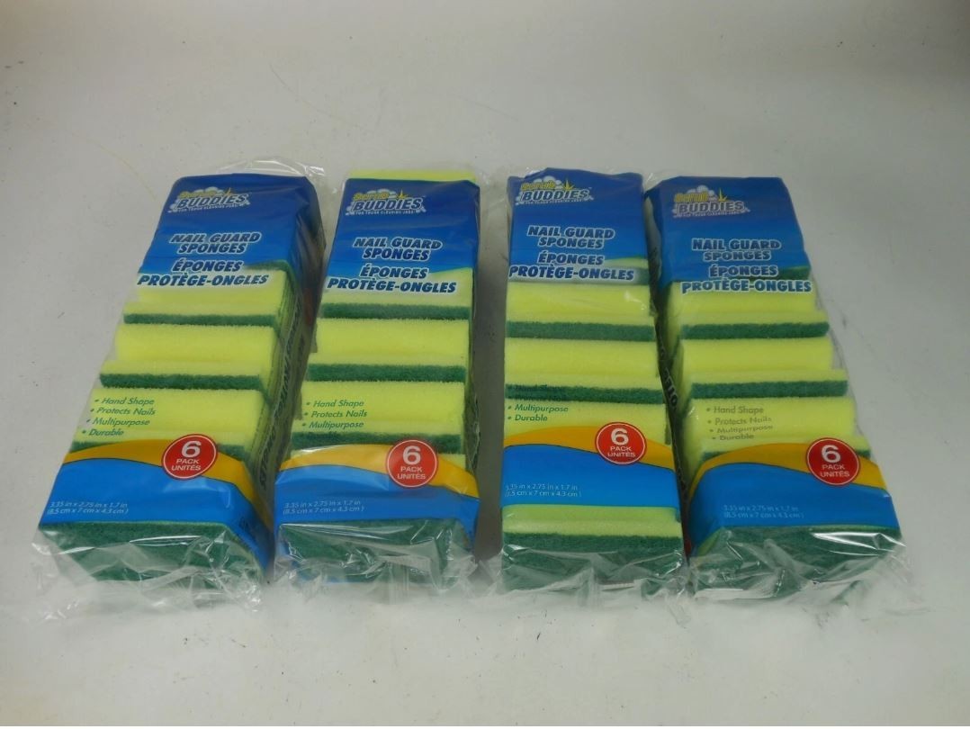 12 Scrub Buddies Nail Guard Sponges TWO 6 Packs Yellow Green Sponge