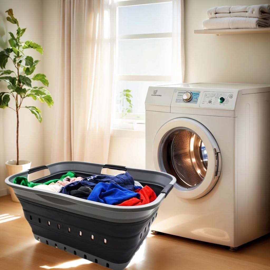 42L Collapsible Laundry Basket Foldable Pop Up Storage Hamper Gray Black