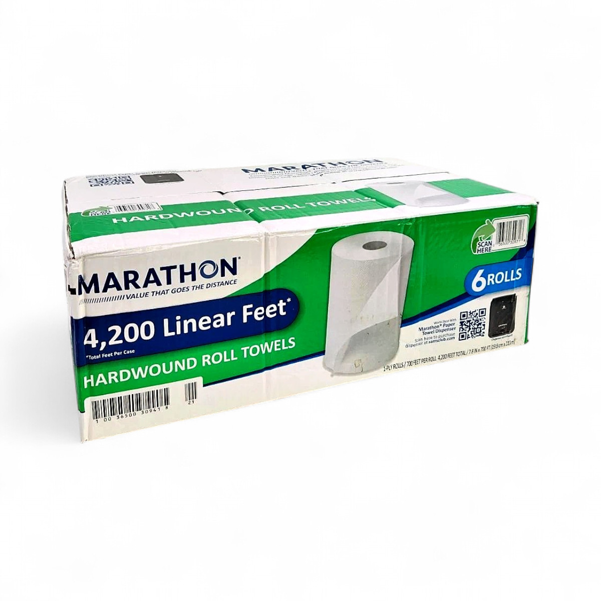 Marathon Hardwound Roll 1-Ply White Paper Towels, 6 Rolls, 700 ft./roll
