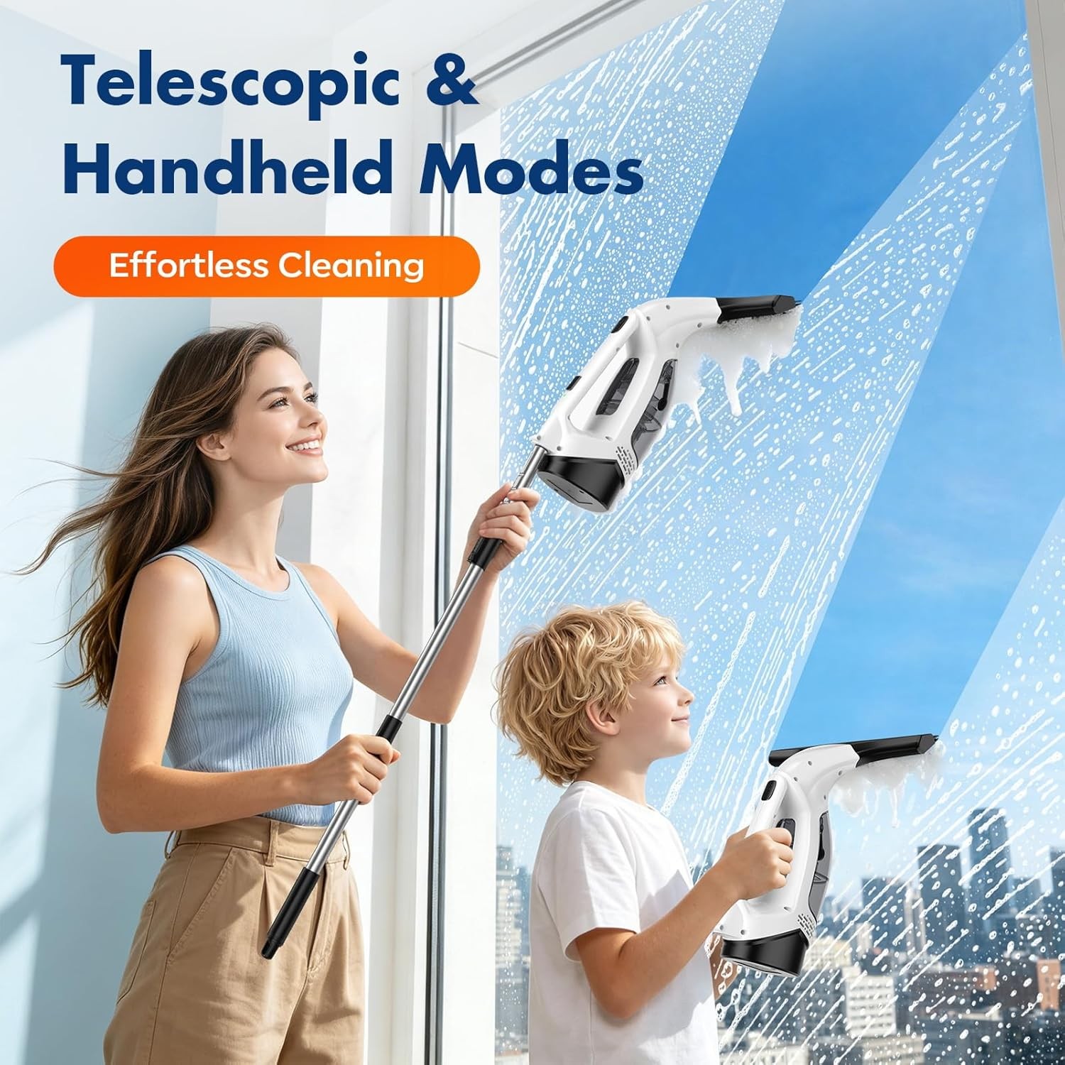 Window Vacuum Squeegee Cordless, 2000Pa Electric Window Cleaner Tool
