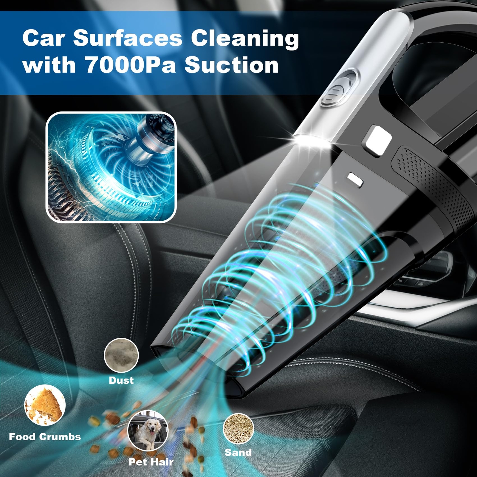 Drecell Portable Car Vacuum Cleaner 7000Pa Suction With Led Light And 16.4Ft …